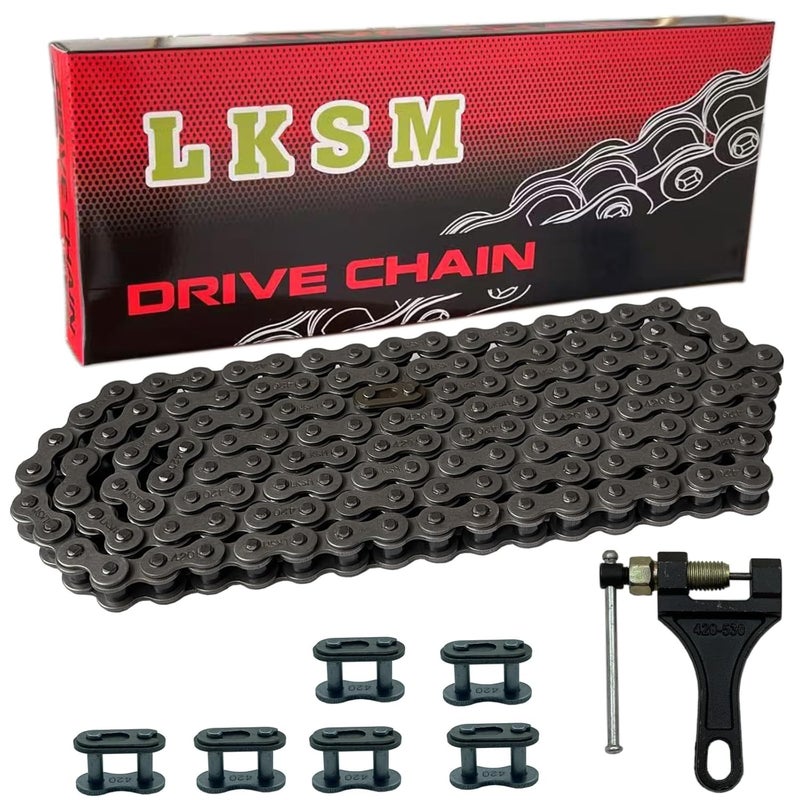 LUSM 420 Chain 132 Link Motorcycle Standard Roller Chain with Chain Breaker 6 Connecting Master Link for 100cc 110cc 125cc Mini ATV Quad Go Kart Scooter - Image 1